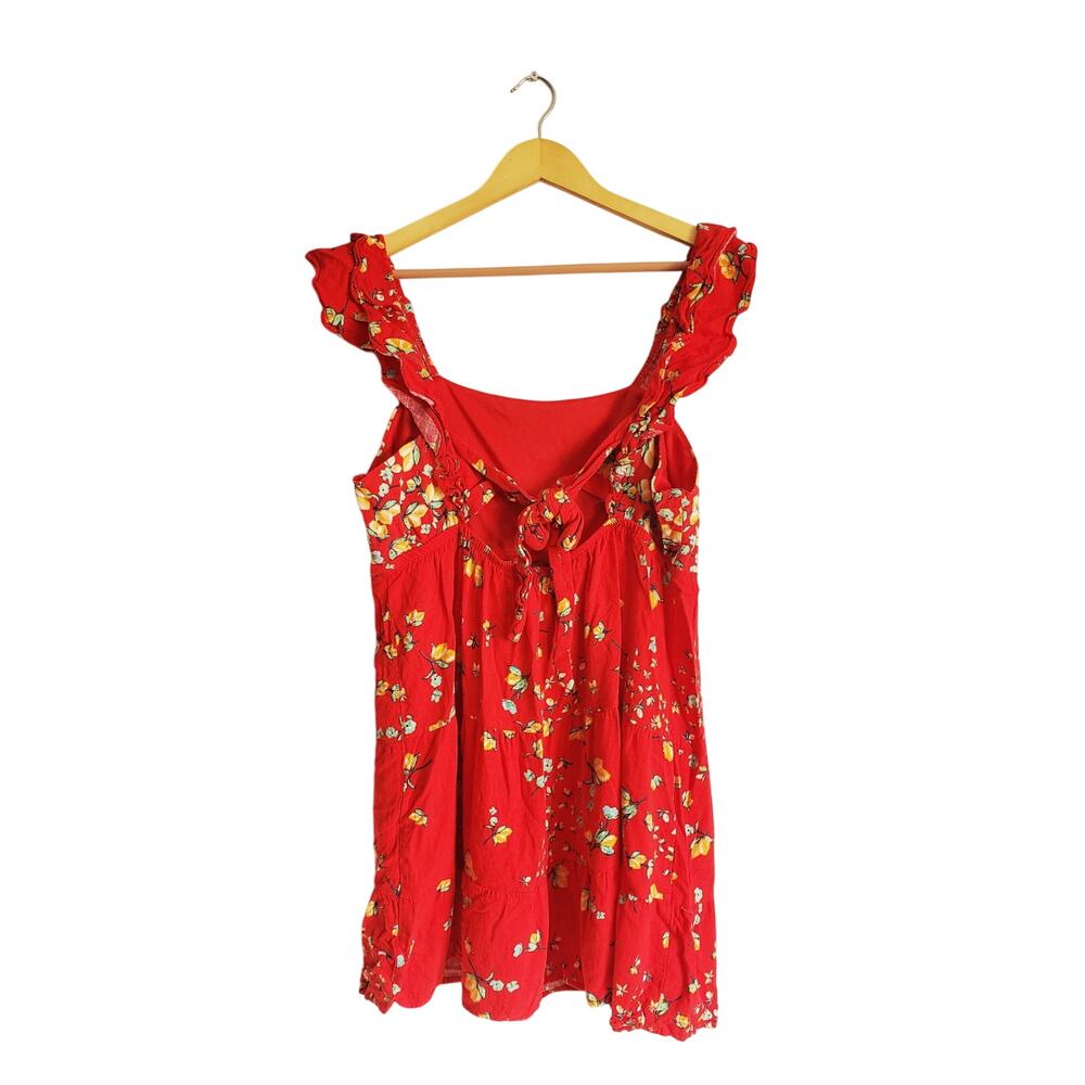 LC Lauren Conrad Ruffle Sleeve Linen Blend Fit & Flare Dress Red Size Large - Picture 4 of 8